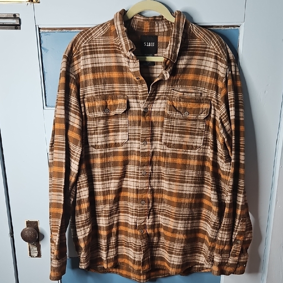 5.11 Men’s Brown Plaid Flannel Shirt XL - Picture 2 of 11